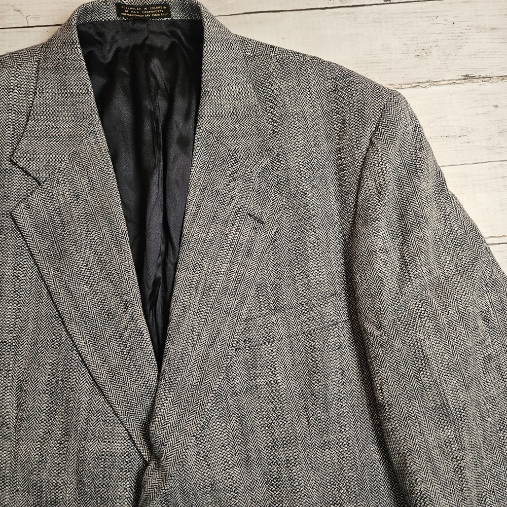 Vtg ROBERT STOCK Men's 45L Gray Herringbone Tweed Blazer Sport Coat Academia